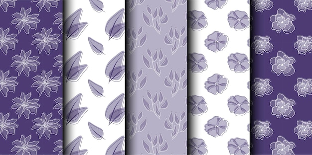 Conjunto de plantas vector sin costuras patrón flores y hojas patrones para productos de belleza papel tapiz