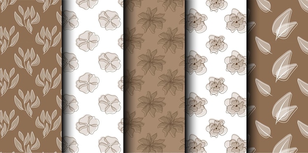 Conjunto de plantas vector sin costuras patrón flores y hojas patrones para productos de belleza papel tapiz