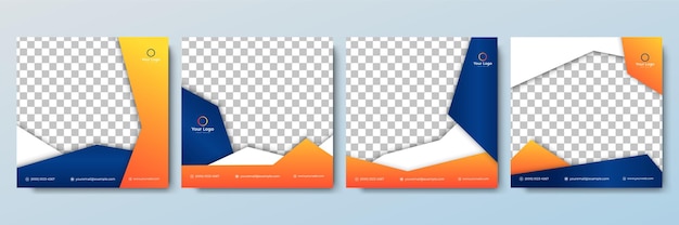 Conjunto de plantilla de banner cuadrado editable color de fondo minimalista con forma de línea de rayas