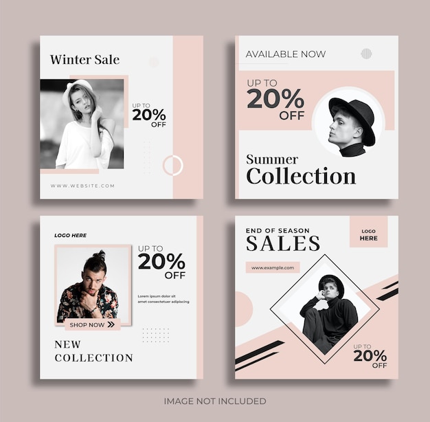 Conjunto de plantilla de banner cuadrado de moda o publicación en redes sociales