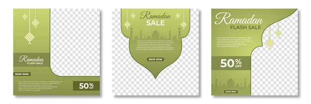 Conjunto de plantilla de banner de venta de Ramadán Diseño de plantilla de banner de venta de Ramadán con collage de fotos Adecuado para publicaciones en redes sociales y anuncios web en Internet Ilustración vectorial