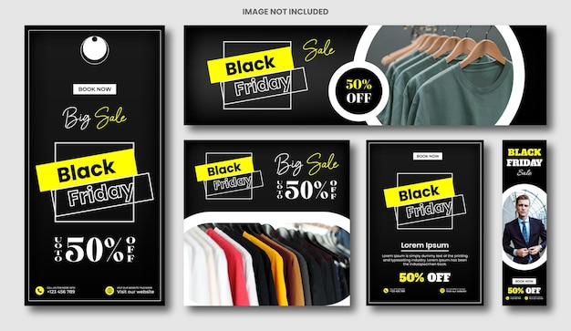 Vector conjunto de plantilla de banner web de venta de viernes negro con espacio para la imagen