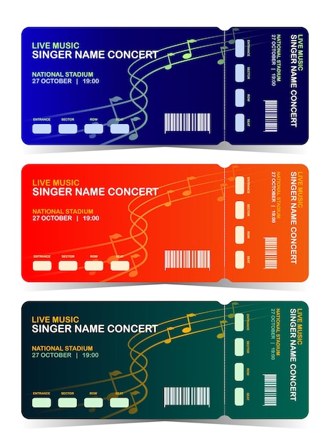 Conjunto de plantilla de boleto de concierto con líneas de música