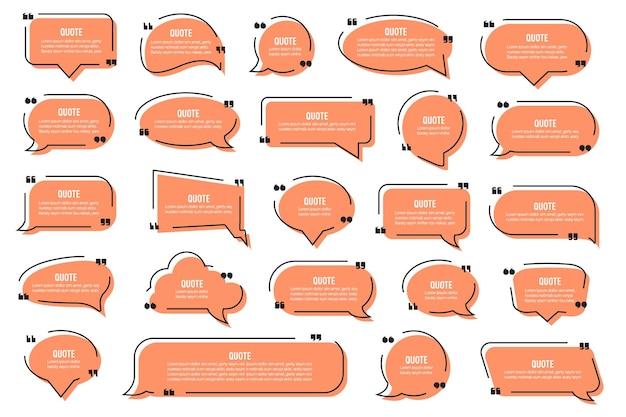 Conjunto de plantilla de burbujas de cotización en un diseño plano ilustración vectorial