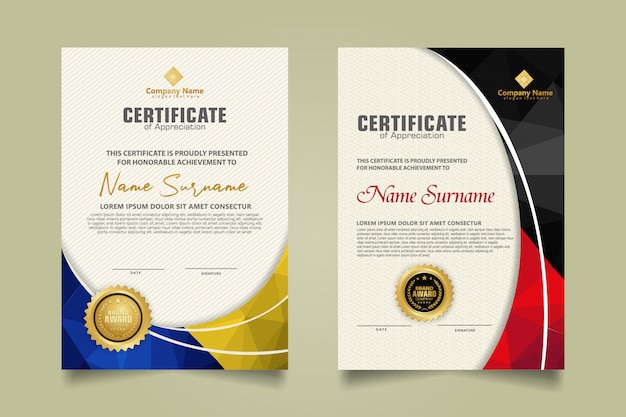 Conjunto de plantilla de certificado moderno con diseño abstracto