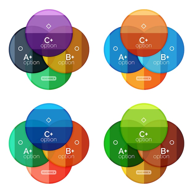 Vector conjunto de plantilla de diagrama de opción redonda para sus datos o información formas geométricas de ilustración vectorial con elementos de opciones para el sitio web gráfico de banners numerados de fondo comercial