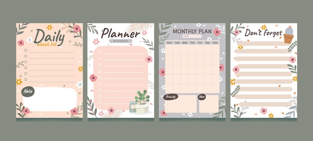 Conjunto de plantilla de diario floral
