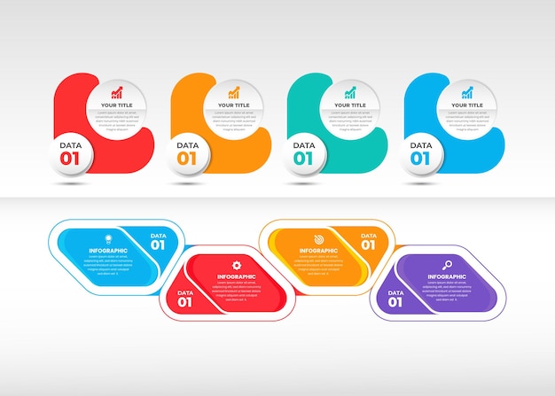 Un conjunto de plantilla de diseño infográfico colorido 4 pasos