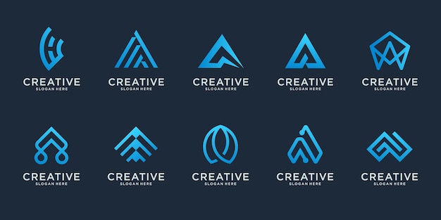 Conjunto de plantilla de diseño de logotipo abstracto letra inicial A. iconos para negocios de lujo
