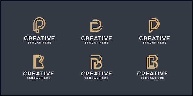 Conjunto de plantilla de diseño de logotipo abstracto letra inicial p