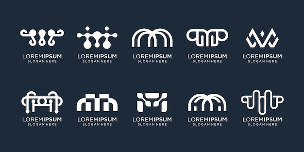 Conjunto de plantilla de diseño de logotipo abstracto letra M Logotipos para negocios de tecnología Vector premium digital abstracto