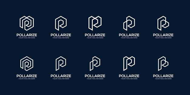 Conjunto de plantilla de diseño de logotipo abstracto letra P inicial. iconos para negocios de arquitecto, tecnología.