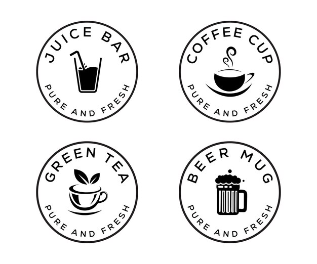 Conjunto de plantilla de diseño de logotipo de bar de jugos, cerveza, cafetería y té