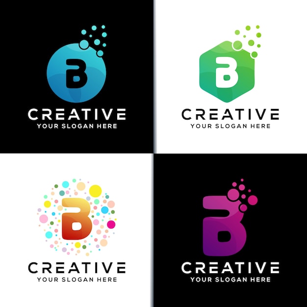 Conjunto de plantilla de diseño de logotipo de burbuja blanca de letra b inicial creativa