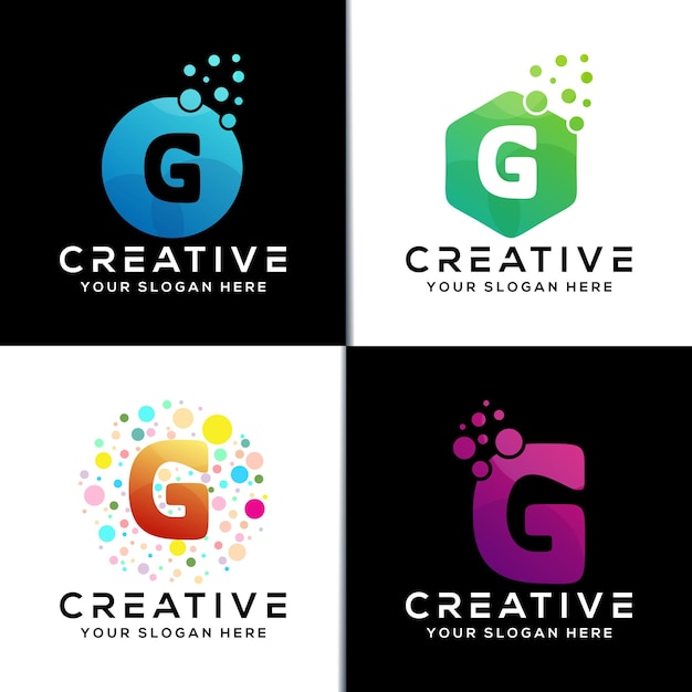 conjunto de plantilla de diseño de logotipo de burbuja blanca de letra G inicial creativa