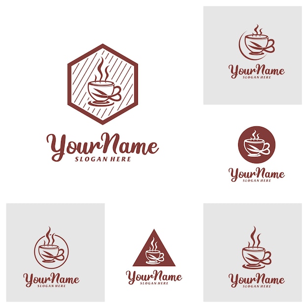 Conjunto de plantilla de diseño de logotipo de café de barbero concepto de logotipo de café de barbero vector icono creativo símbolo