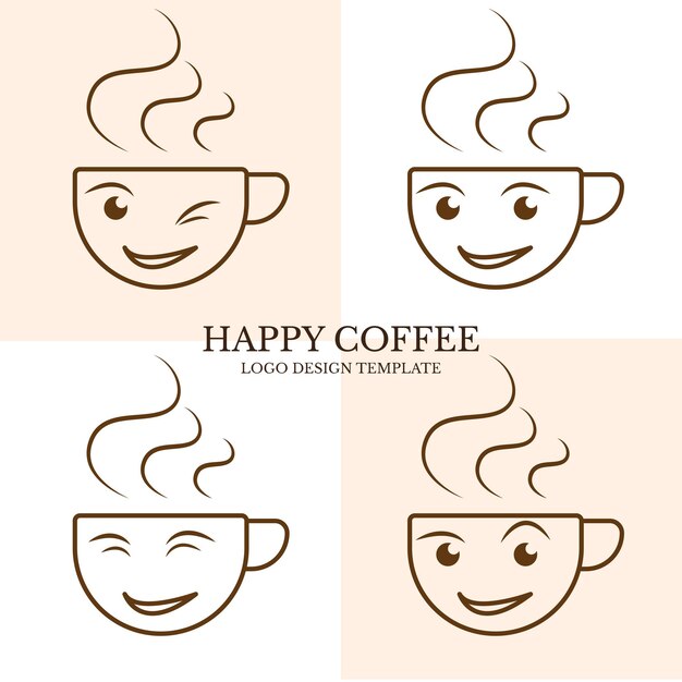 Conjunto de plantilla de diseño de logotipo de café feliz con cuatro opciones de ilustración vectorial