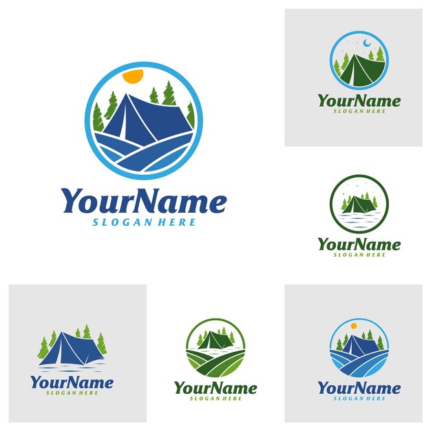 Conjunto de plantilla de diseño de logotipo de campamento Concepto de logotipo de camping vector Símbolo de icono creativo