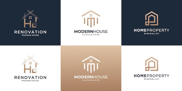 Conjunto de plantilla de diseño de logotipo de casa de construcción con concepto simple