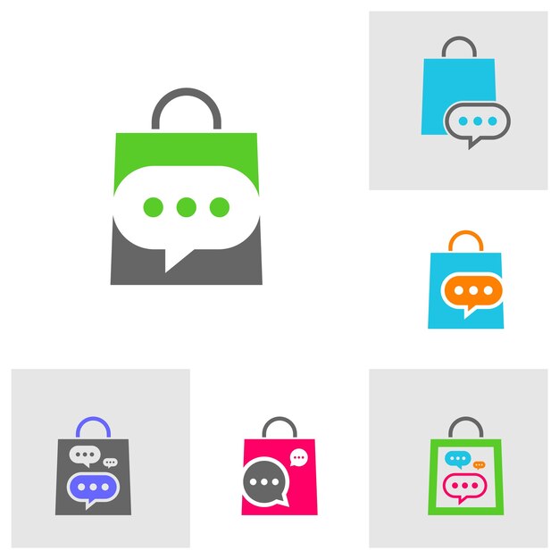 Conjunto de plantilla de diseño de logotipo de chat de tienda concepto de logotipo de chat de tienda vector símbolo de icono creativo