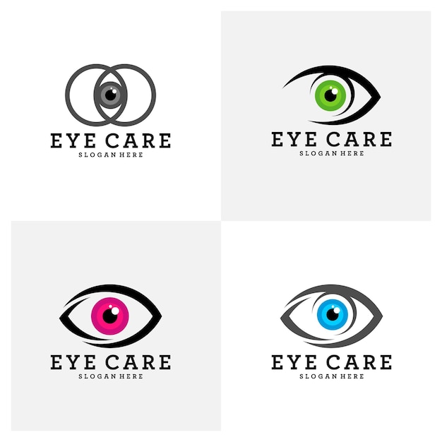 Conjunto de plantilla de diseño de logotipo de concepto de ojo creativo Diseño de logotipo de cuidado de ojos Símbolo de icono vectorial