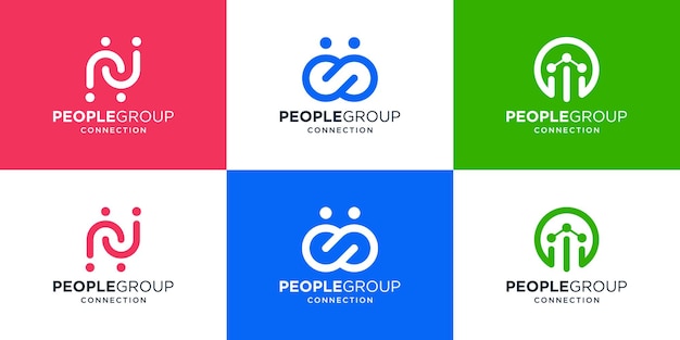 Vector conjunto de plantilla de diseño de logotipo de conexión de personas. colección minimalista grupo social, familia y unidad.