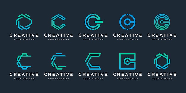 Conjunto de plantilla de diseño de logotipo creativo letra C. logotipos para negocios de tecnología, digitales, simples.