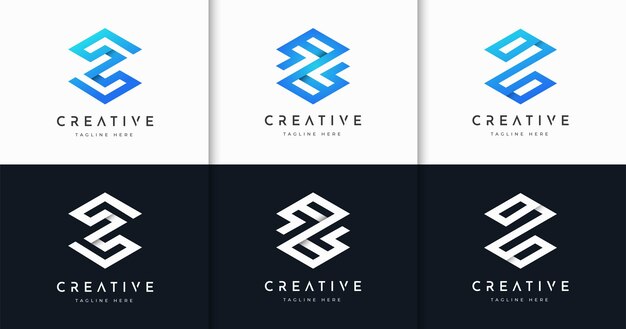 Conjunto de plantilla de diseño de logotipo de estilo hexagonal de monograma de letra creativa