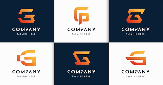 Conjunto de plantilla de diseño de logotipo de estilo de monograma de letra creativa G