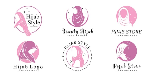 Conjunto de plantilla de diseño de logotipo hijab con concepto único Vector Premium