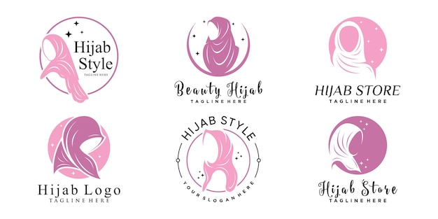 Conjunto de plantilla de diseño de logotipo hijab con concepto único vector premium