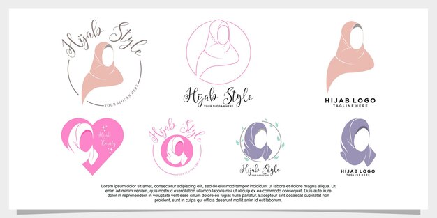 Conjunto de plantilla de diseño de logotipo de hijab fasion