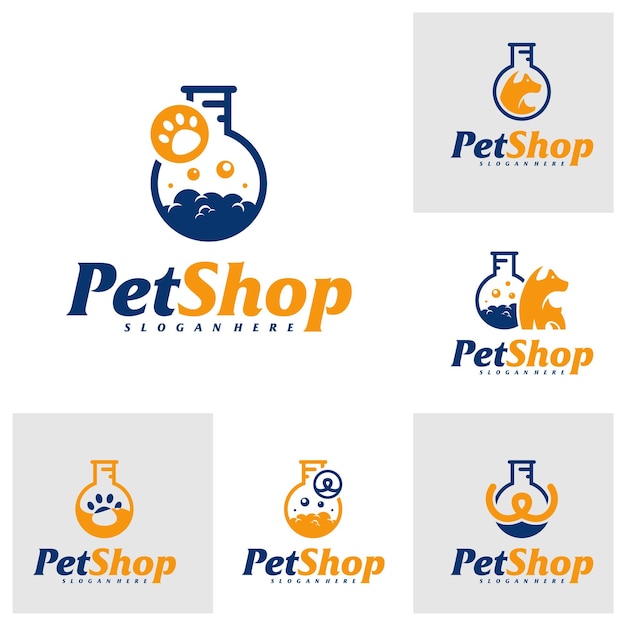 Conjunto de plantilla de diseño de logotipo de laboratorio de mascotas concepto de logotipo de mascota vector emblema símbolo creativo icono