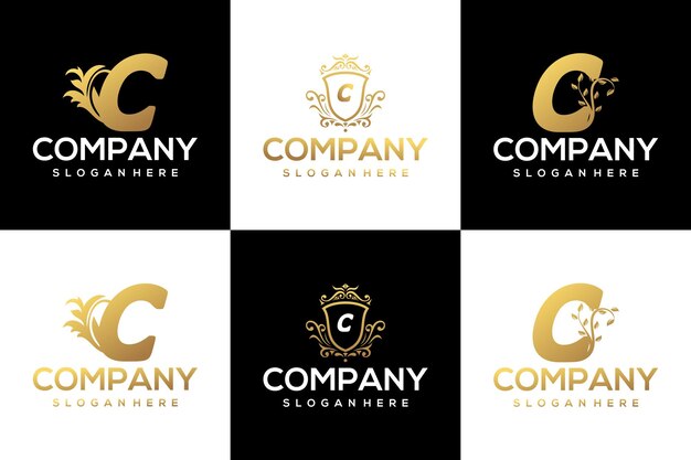 conjunto de plantilla de diseño de logotipo de letra C de lujo dorado creativo