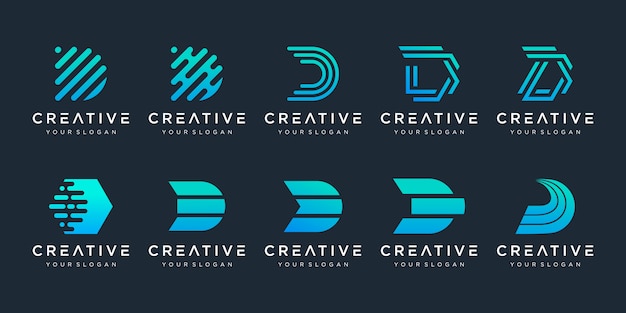 Conjunto de plantilla de diseño de logotipo de letra D inicial abstracto creativo.