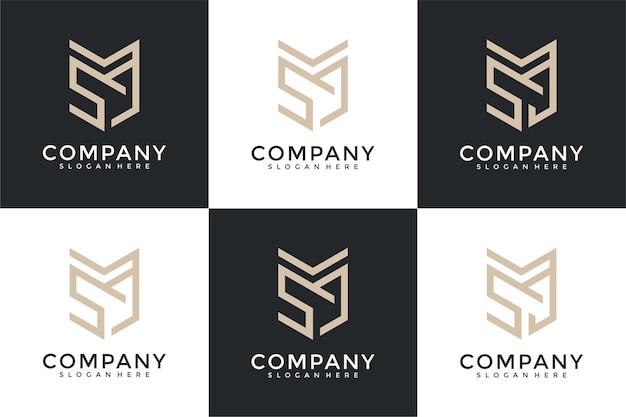 Conjunto de plantilla de diseño de logotipo de letra inicial de monograma abstracto ms