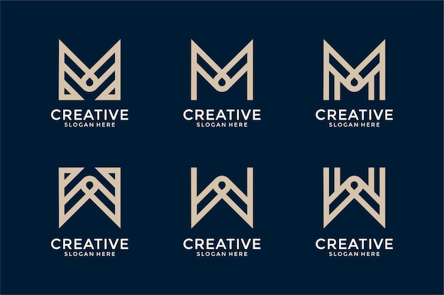 conjunto de plantilla de diseño de logotipo de letra inicial monograma abstracto mw