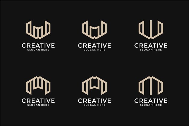 Conjunto de plantilla de diseño de logotipo de letra inicial monograma abstracto mw