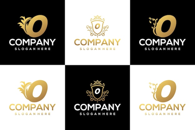 Conjunto de plantilla de diseño de logotipo de letra o de lujo dorado creativo