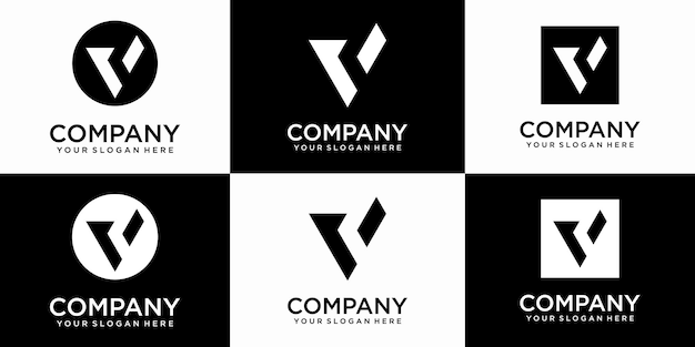 conjunto de plantilla de diseño de logotipo de letra v creativa