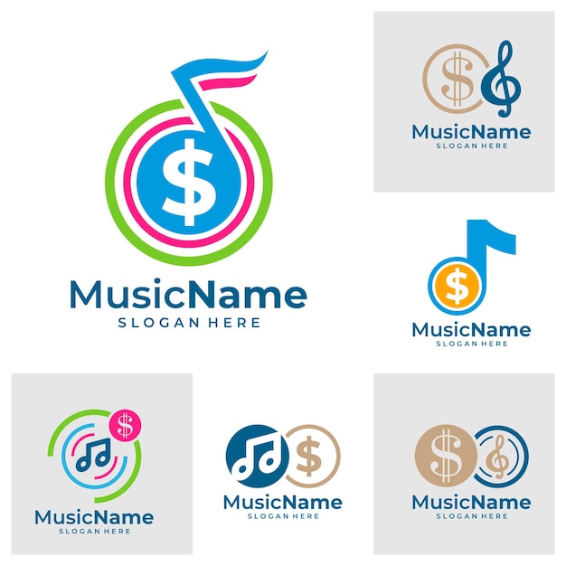 Conjunto de plantilla de diseño de logotipo de money music vector music money