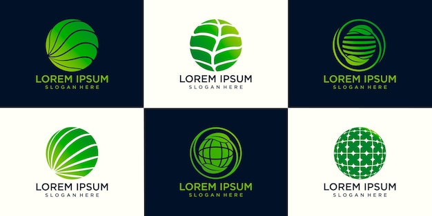 Vector conjunto de plantilla de diseño de logotipo o icono de mundo verde