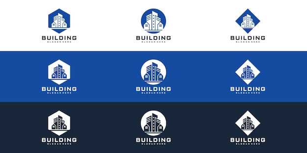 Conjunto de plantilla de diseño de logotipo de paquete de construcción premium