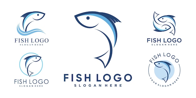 Conjunto de plantilla de diseño de logotipo de pescado con idea creativa