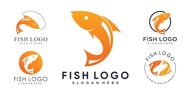 Conjunto de plantilla de diseño de logotipo de pescado con idea creativa