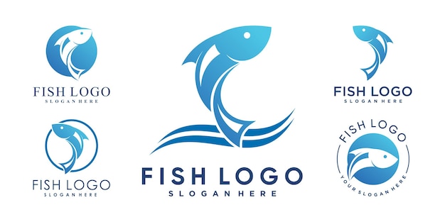 Conjunto de plantilla de diseño de logotipo de pescado con idea creativa