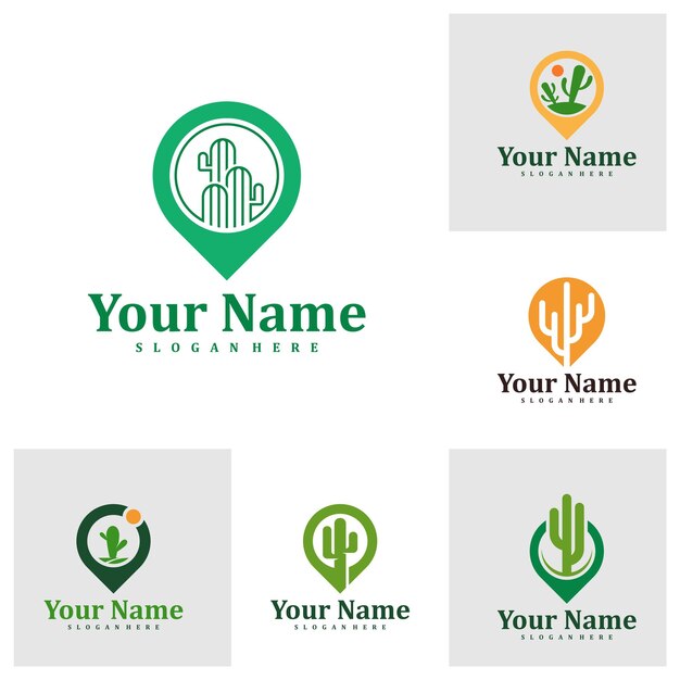 Conjunto de plantilla de diseño de logotipo Point Cactus Ilustración de vector de logotipo Creative Cactus