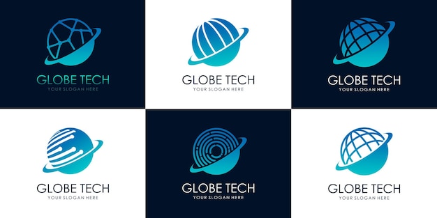 Conjunto de plantilla de diseño de logotipo de tecnología mundial