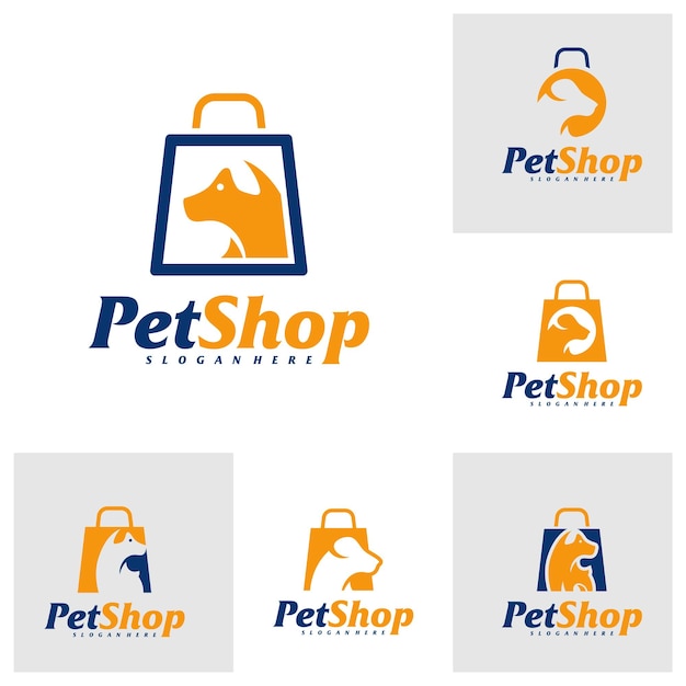 Conjunto de plantilla de diseño de logotipo de tienda de mascotas concepto de logotipo de tienda de perros vector emblema símbolo creativo icono