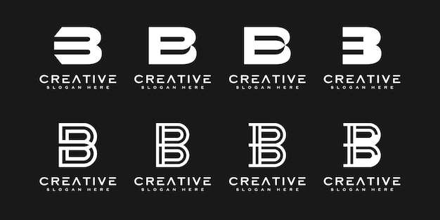 Conjunto de plantilla de diseño de logotipo vectorial abstracto letra B inicial. Icono de concepto tipográfico creativo
